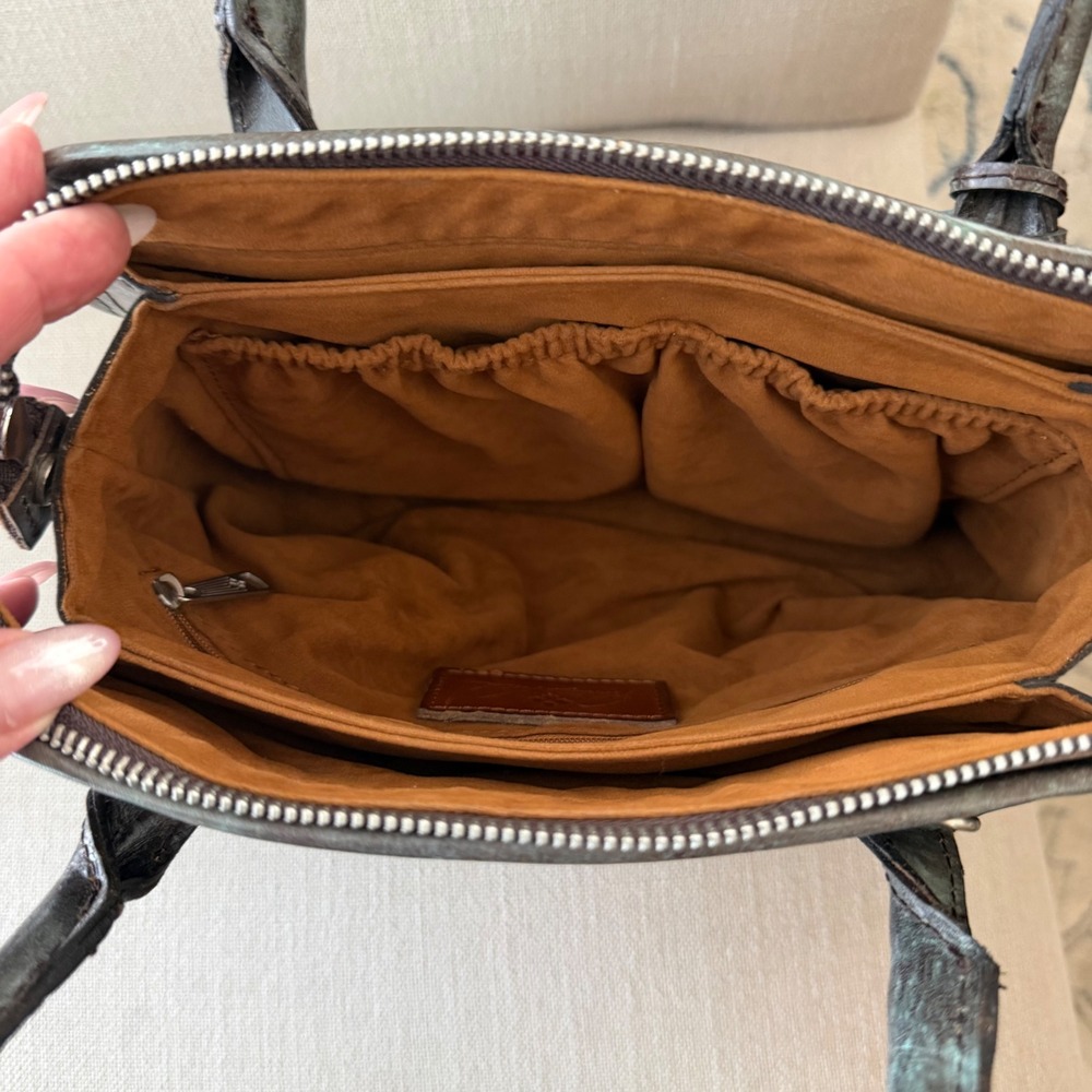 Patricia Nash Turquoise Tooled Leather Floral‎ Satchel Bag P018133 Brown Tassel - Picture 5 of 7